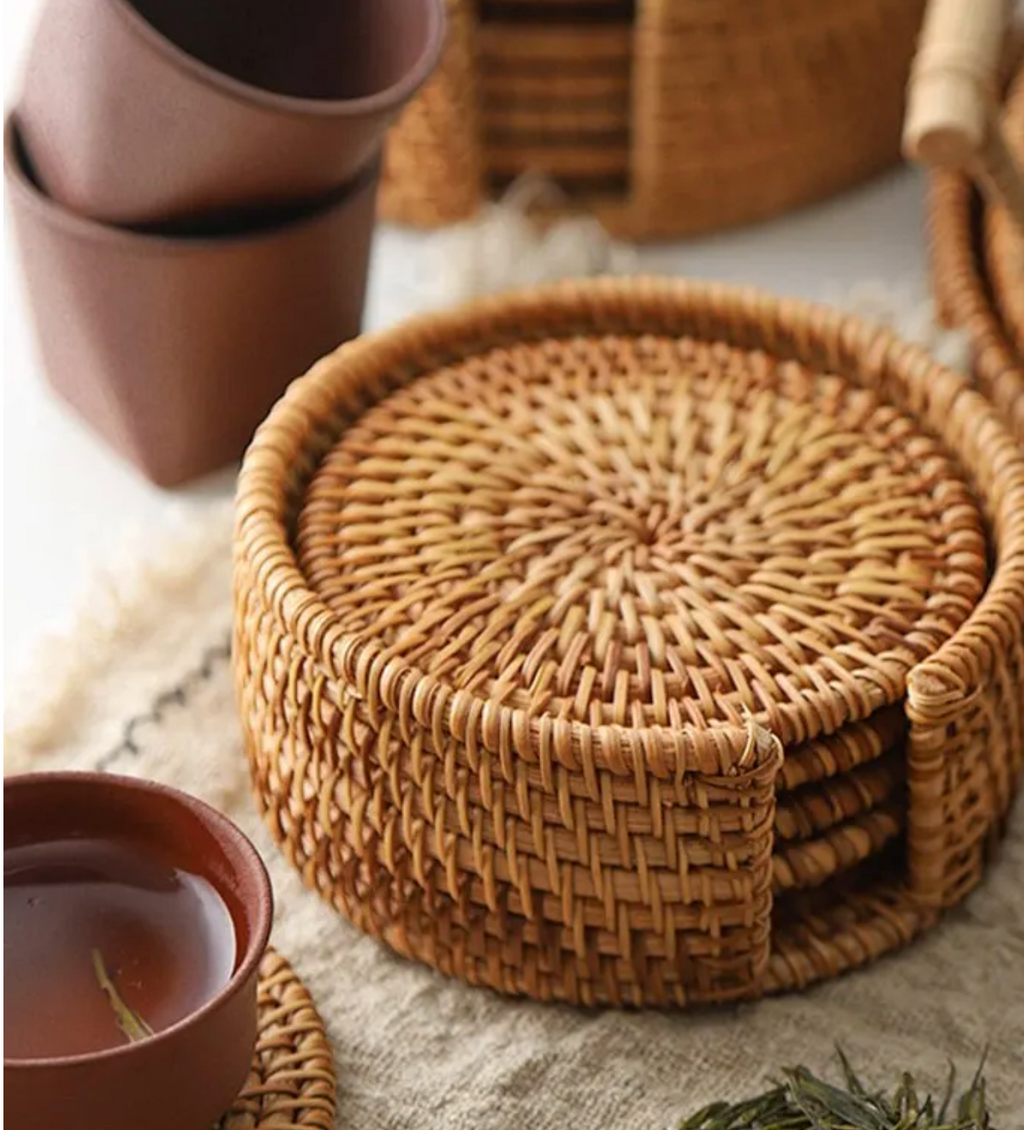 Natural Harmony Bamboo Rattan Coaster Set