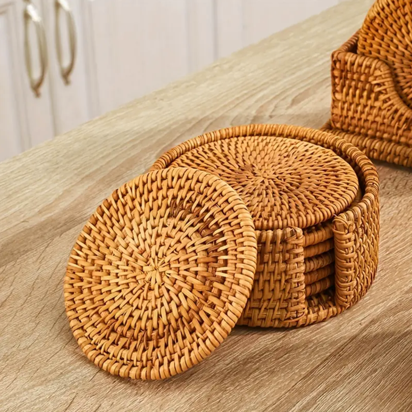 Natural Harmony Bamboo Rattan Coaster Set