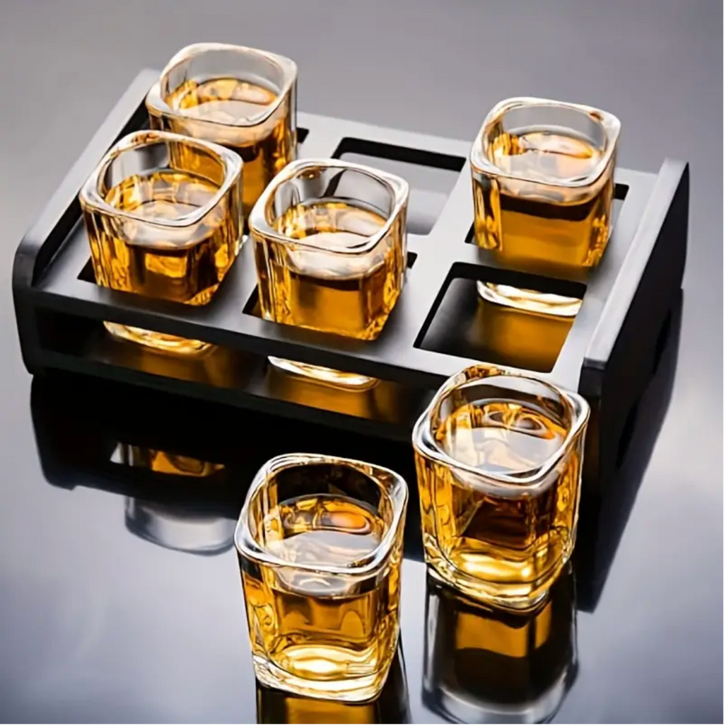 DrinkUnique Square Whiskey Glass Tray Set