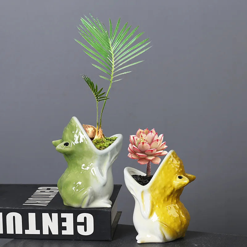 Croak Ceramic Frog Planters