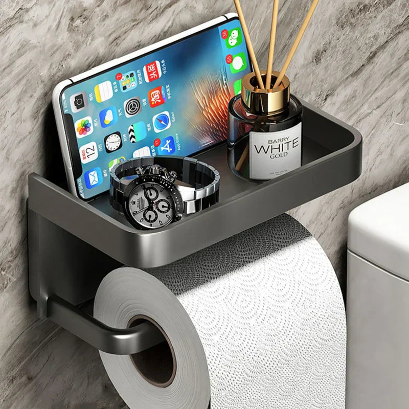 Variant image for Modern Toilet Paper Holder Stand with Storage Board – Durable Aluminum Design for Organized Bathrooms-2