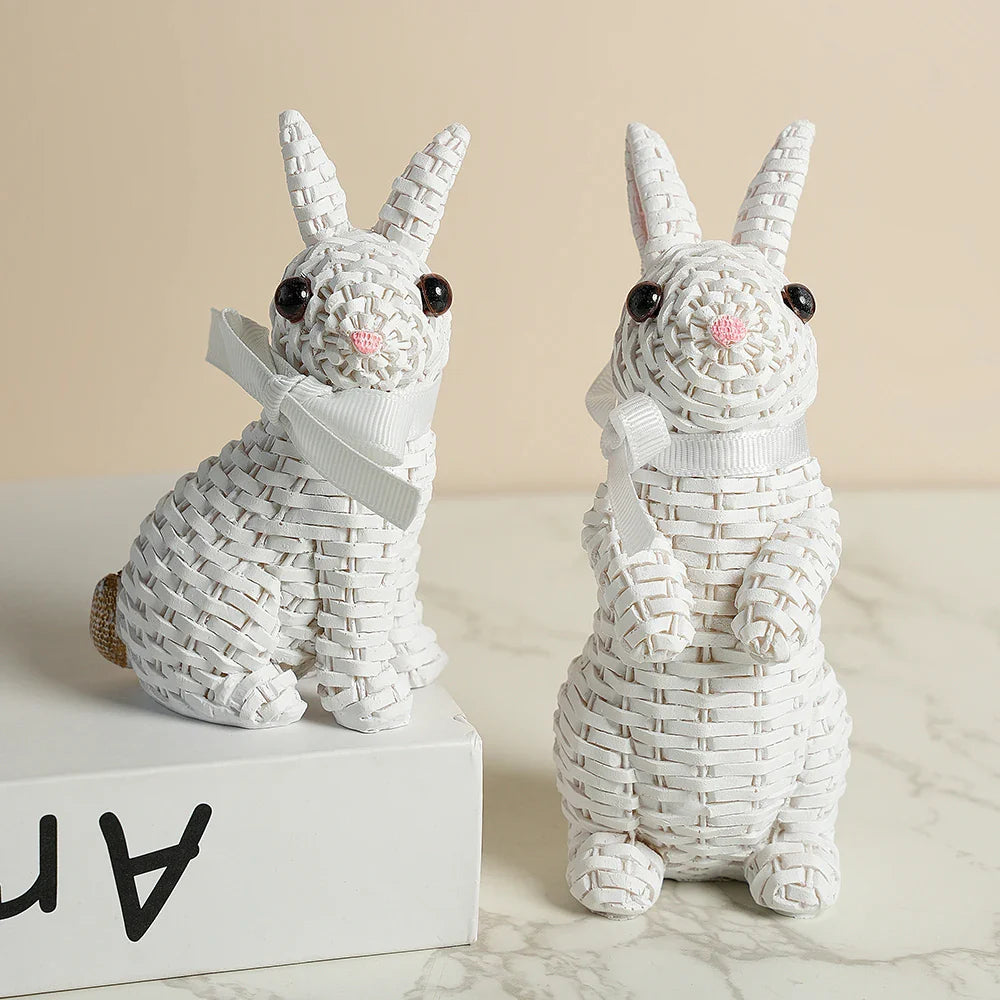 Hoply Rustic Wicker Rabbit Figurines