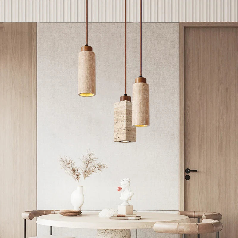 Elegant Travertine Pendant Lamp with Warm Yellow Finish – Modern Minimalist Hanging Light for Kitchen and Dining Areas-5