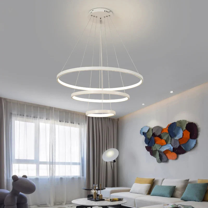 Modern 3 Rings Chandelier Light with Dimming and Remote Control - Elegant LED Dining Room Fixture-3