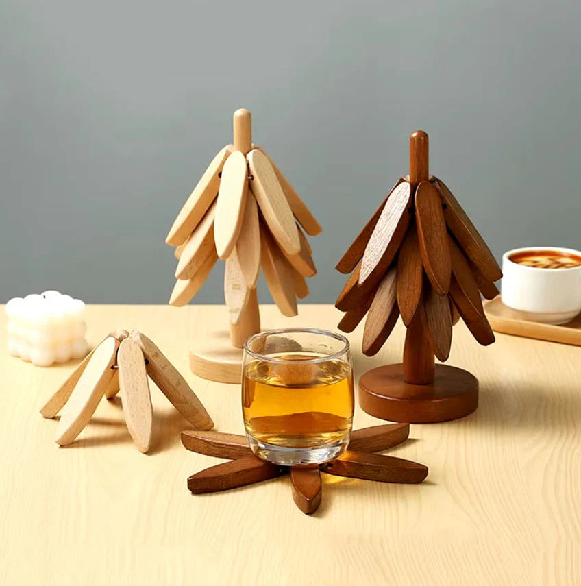 Nature-Inspired Wooden Tree Coaster Set