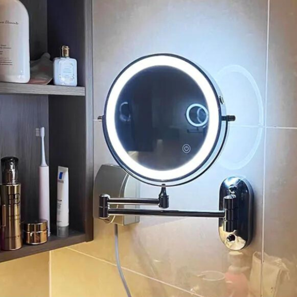 Luxury LED Makeup Mirror with Lights, Rechargeable Battery, Adjustable Triple Lighting – 12cm Diameter-2