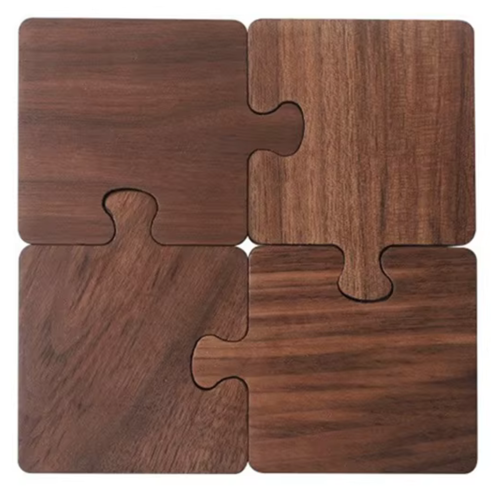 Artisan Crafted Wooden Puzzle Coaster Set