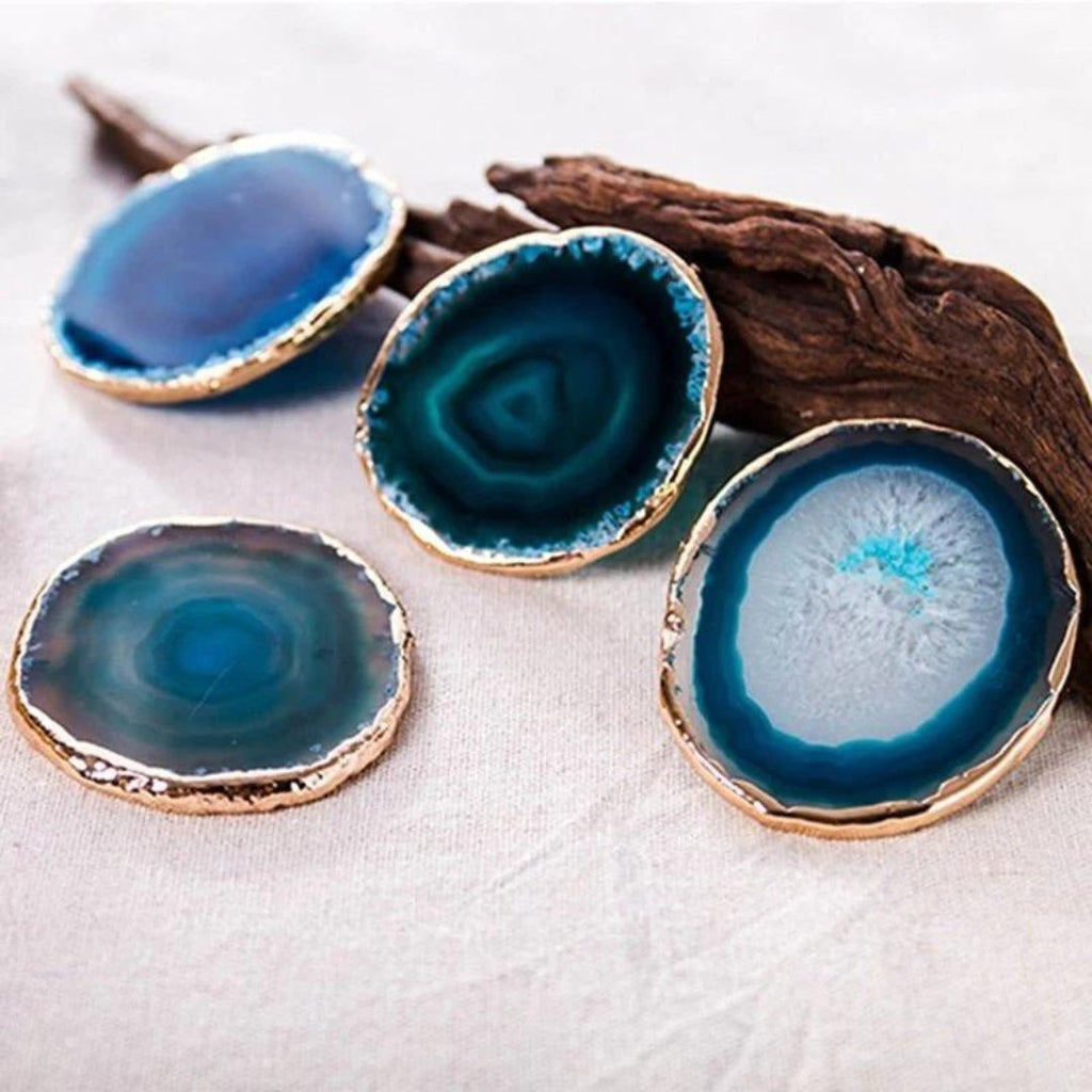 Luxury Blue Agate Coaster Set with Gold Accents – Unique Natural Stone Coasters for Elegant Home Decor-2