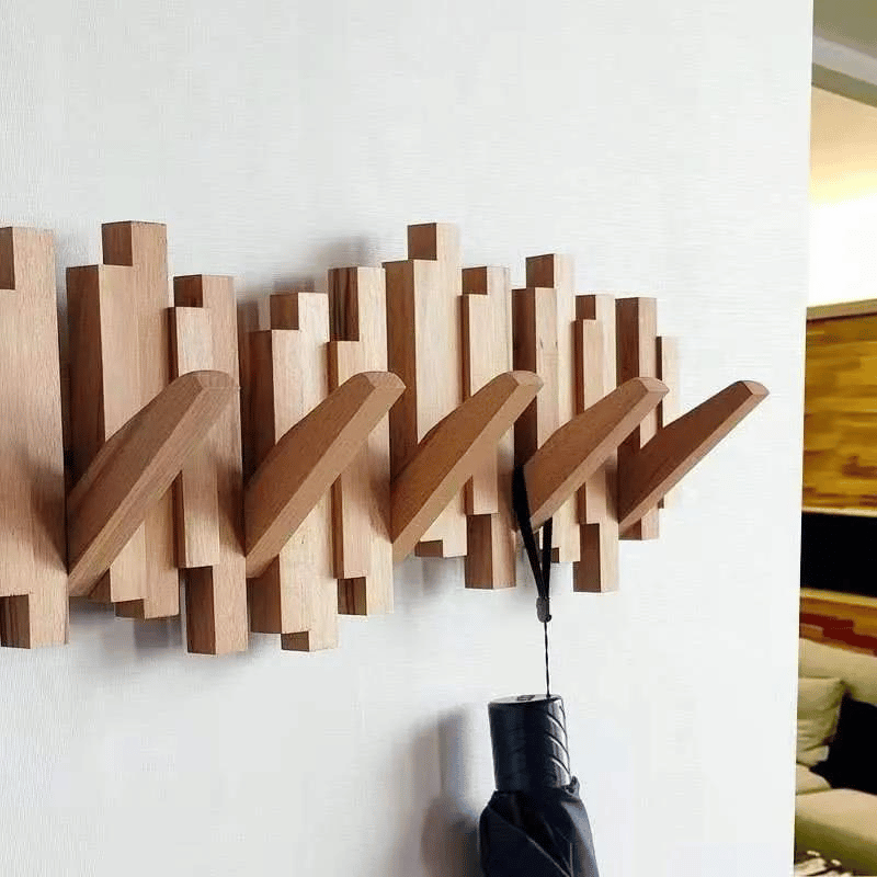 Handmade Wall Mounted Staggered Wooden Coat Rack