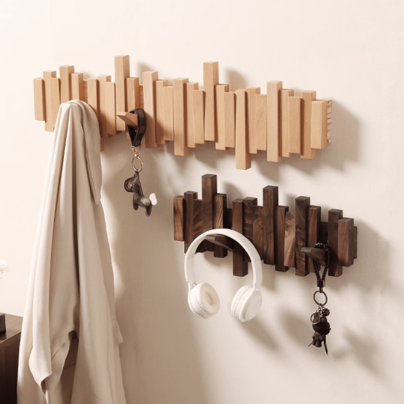 Handmade Wall Mounted Staggered Wooden Coat Rack