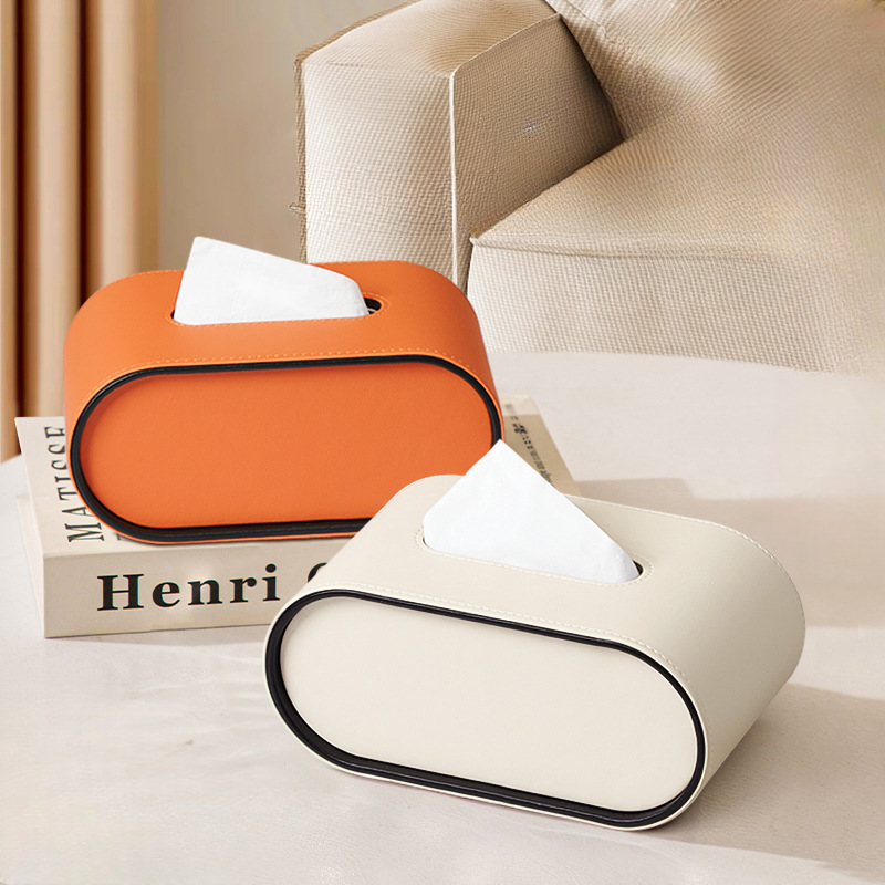 Elegant Leather Tissue Box Cover – Stylish Oval Tissue Holder for Home Decor, Compact Design, Premium Quality-2