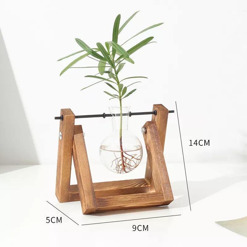 Artisan Glass Plant Propagation Vessel with Rustic A-Frame Stand