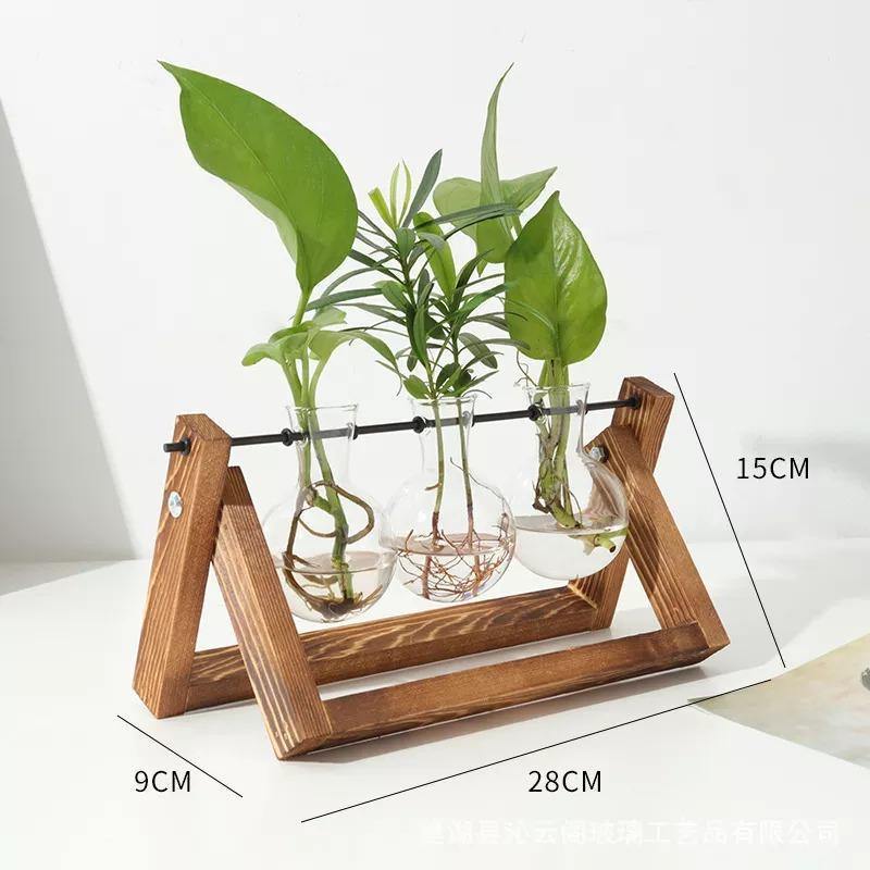 Artisan Glass Plant Propagation Vessel with Rustic A-Frame Stand