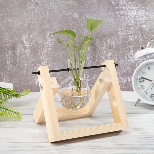 Artisan Glass Plant Propagation Vessel with Rustic A-Frame Stand