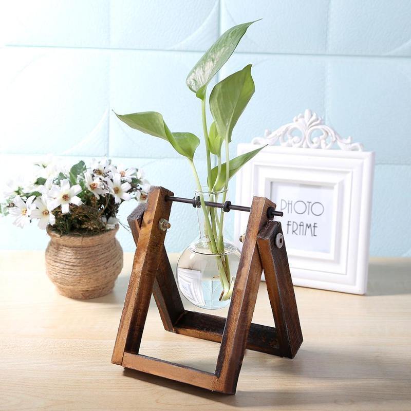 Artisan Glass Plant Propagation Vessel with Rustic A-Frame Stand
