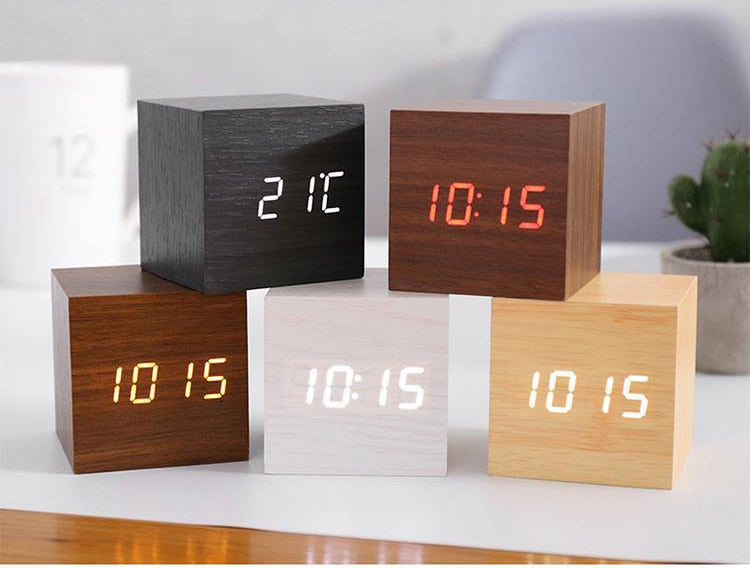 Minimalist LED Alarm Clock with Clear Display, Snooze Function & Wood Grain Finish – Stylish Digital Clock for Home Decor-3