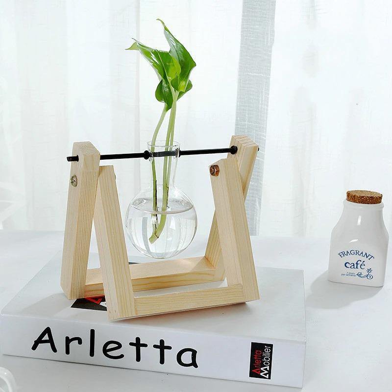 Artisan Glass Plant Propagation Vessel with Rustic A-Frame Stand